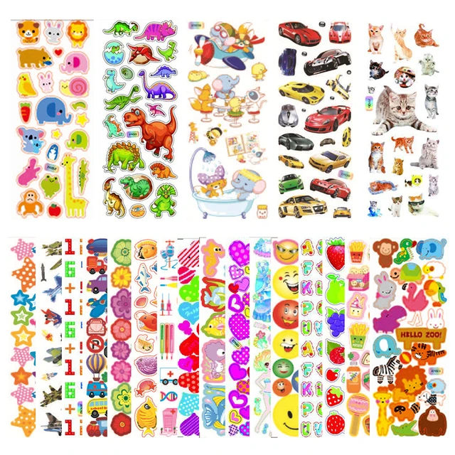 3d Cartoon Puffy Stickers Kids  Stickers Puffy Cartoon Animals - 10 Sheets  4sheets - Aliexpress