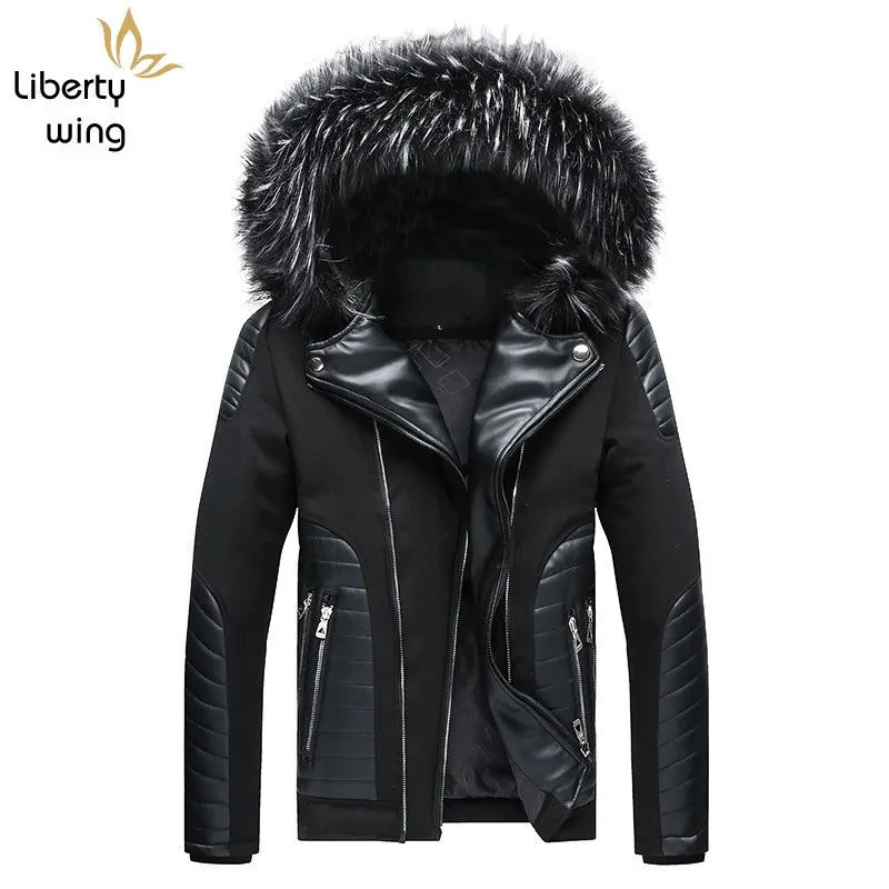 

Winter Mens Colors Mixed Faux Fur Hoody Motorcycle Biker Coat Warm Thick Filler Overcoat Parka Casual Man Jacket Outwear