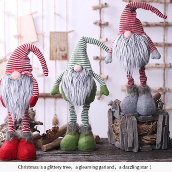 

Christmas Stripe Standing Faceless Doll Santa Claus Ornament Figurine Xmas Window Table Decoration Collection