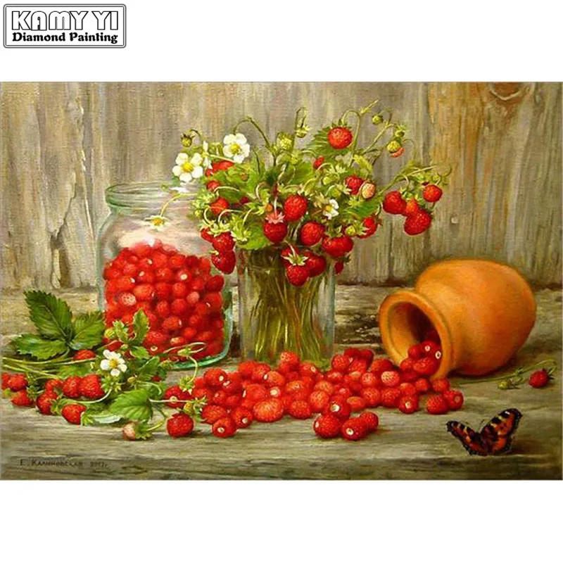 Алмазная картина клубника и ваза 30x40 см XY1 | Дом сад