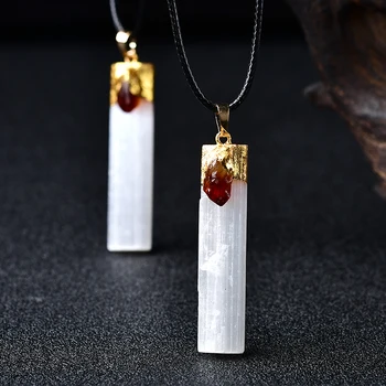 Natural Selenite Plaster Pendant Necklace Citrine Mineral Specimen Jewelry Reiki Healing Crystal Energy Stone DIY gifts Souvenir 2
