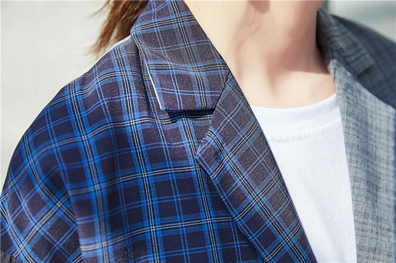 GALCAUR мозаичное яркое цветное клетчатое женское пальто с v-образным вырезом и рукавами-фонариками, асимметричные женские куртки, модная