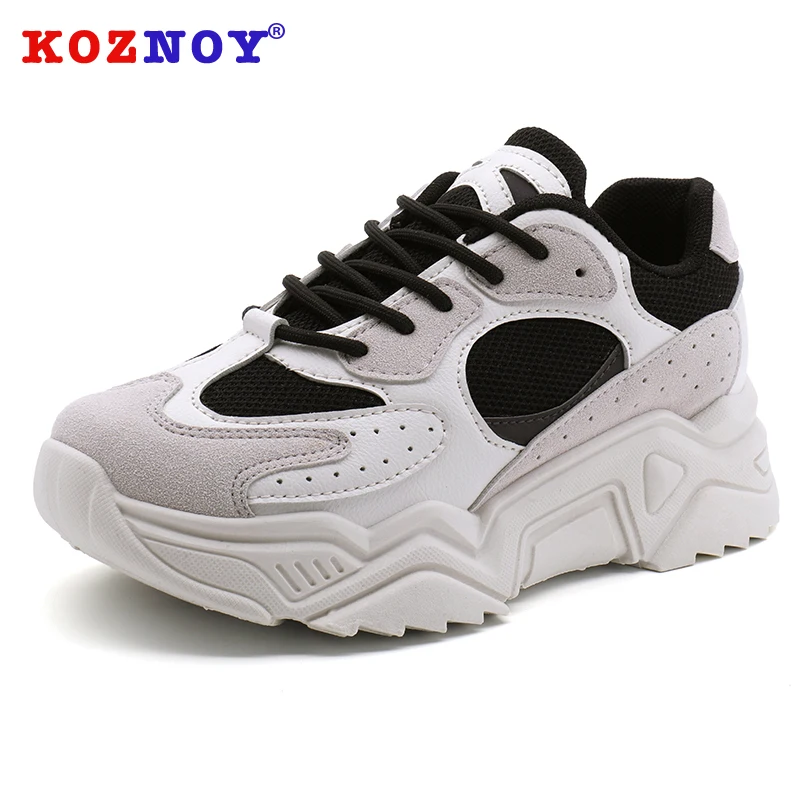 

Koznoy Sneakers Women Spring Autumn Thick Bottom Dropshipping Fashion Muffin Bottom Breathable Sewing Solid Leisure Women Shoes