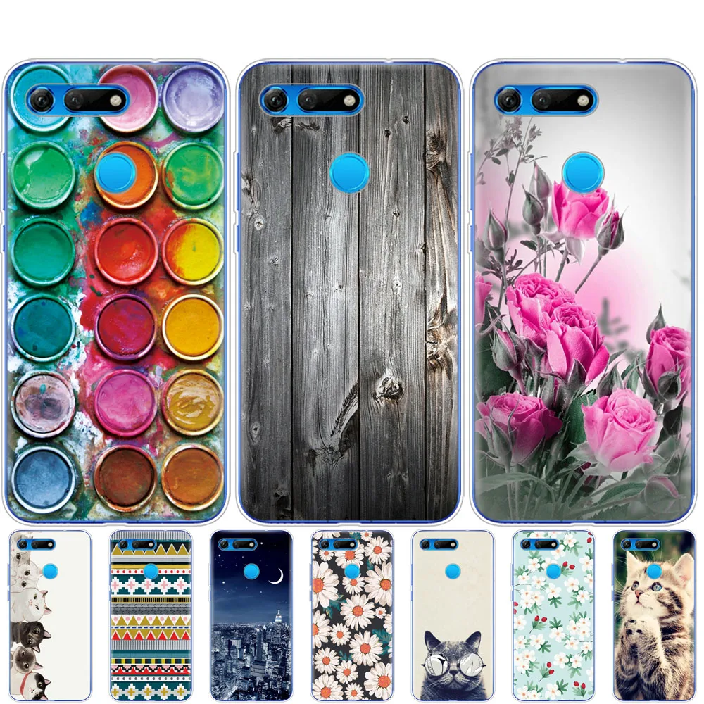 

for Huawei Honor View 20 V20 Case coque TPU Soft Silicone Cover on For Honor V20 Capa bumper 360 Protective fundas cute cat