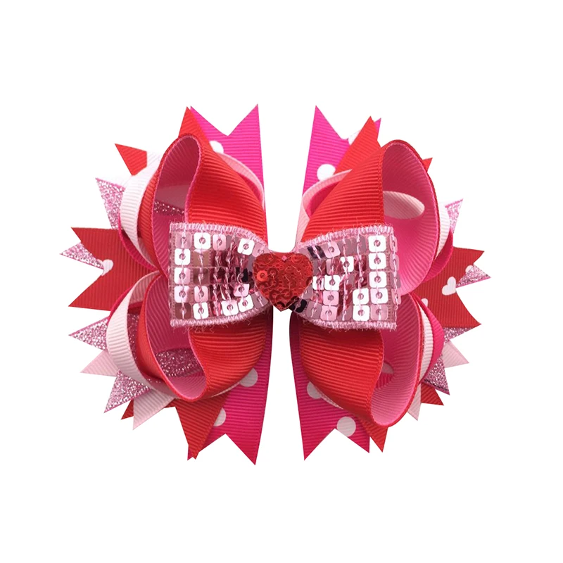 5 дюймов розовый Валентина Блестящий глиттер Блестки для волос лук клип