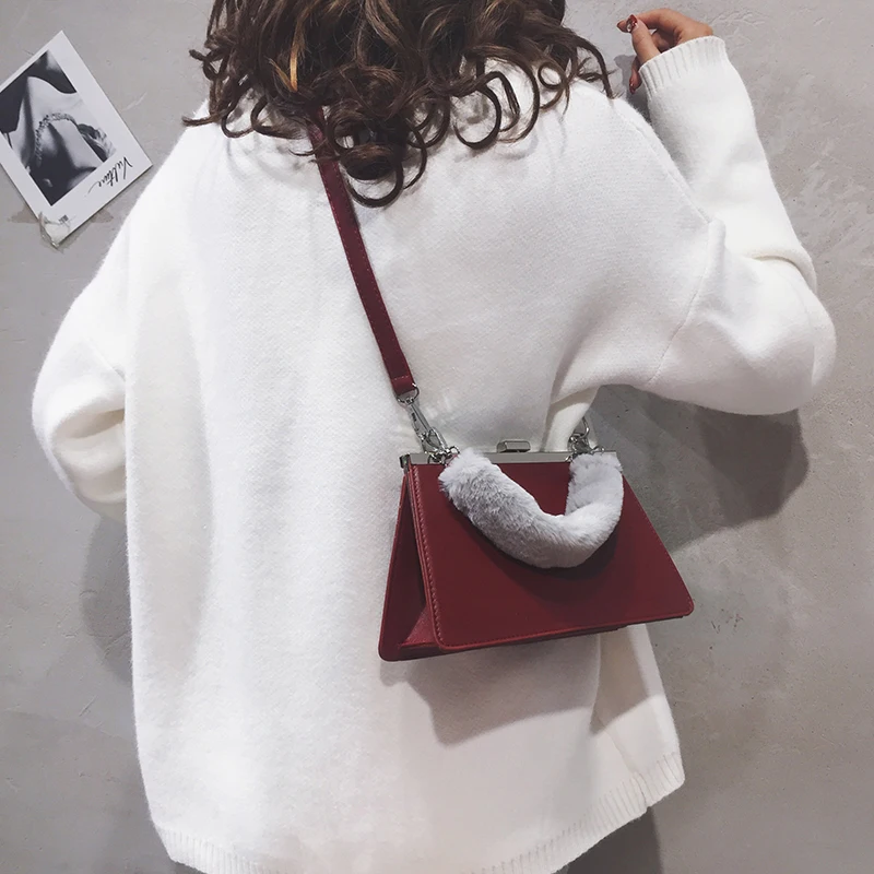 Винтажная модная женская плюшевая сумка Новая высококачественная женская дизайнерская сумка из искусственной кожи Сумка через плечо - Цвет: Burgundy
