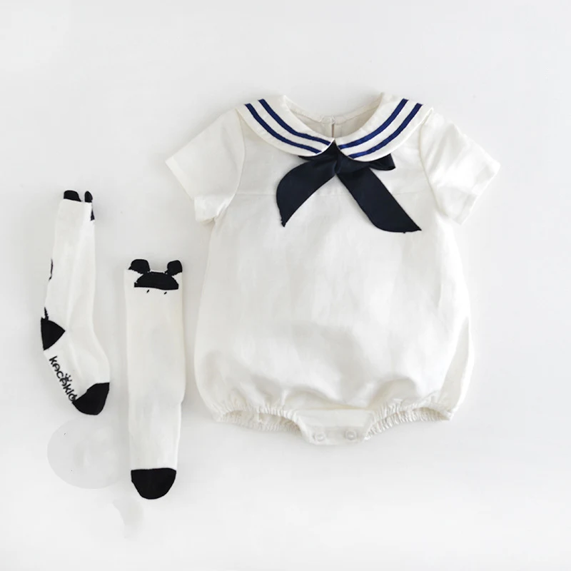 Newborn Baby Girls Short Sleeve Romper Set Summer Sailor Costumes Navy Wind Short Rompers Infant Girls Jumpsuit Clothing cheap baby bodysuits	