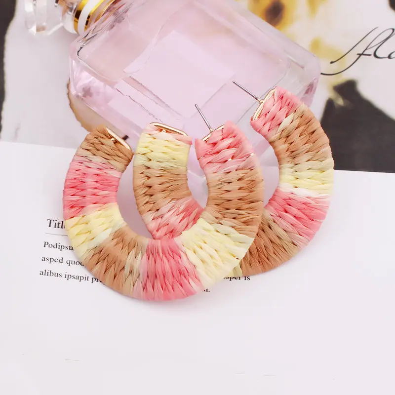 1035 pink Многоцветные женские серьги-капельки ручной работы из Лафита с геометрическим узором в форме сердца в стиле бохо с круглой рафией - Окраска металла: 1035 pink