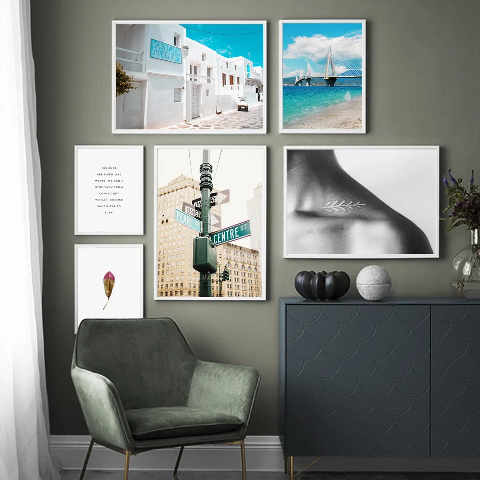 Carteles De Carretera Pilar Calle Mar Playa Casa Pared Arte Lienzo