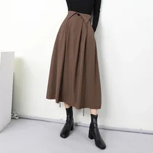 Harajuku Female Skirt 2021 Autumn Winter Vintage High Waist Double Ways Wearing Pleated Umbrella Long Skirt For Women