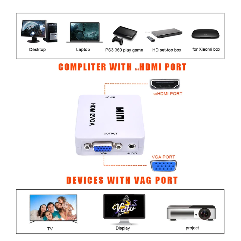 Basix new Hot Mini HDMI to VGA Converter10