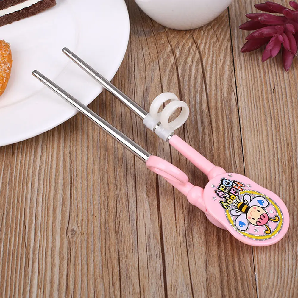 Кухонные палочки для еды, детские палочки для еды, тренеры из нержавеющей стали, Детские Мультяшные Pororo для раннего обучения - Цвет: Pink