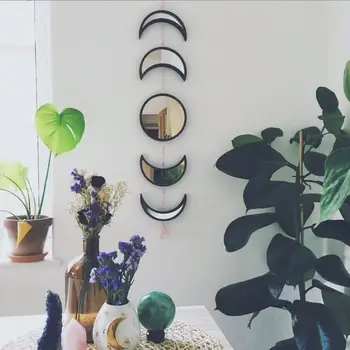 

3D Moon Phase Mirror Set Wooden Wall Decal Kids Children Room Home Hotel Bedside Wall Room DIY Decor Bohemian Style Home Design