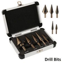 

5pcs Step Drill Bit Set Hss Cobalt Multiple Hole 50 Sizes SAE Step 1/4-1-3/8 3/16-7/8 1/4-3/4 1/8-1/2 3/16-1/2 Aluminum Case
