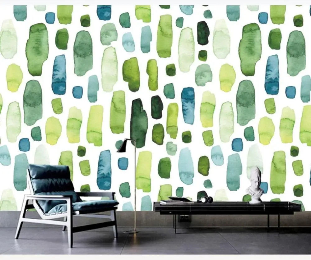 

XUE SU Custom large-scale murals / wallpapers / Nordic fashion green plants watercolor TV background wall covering