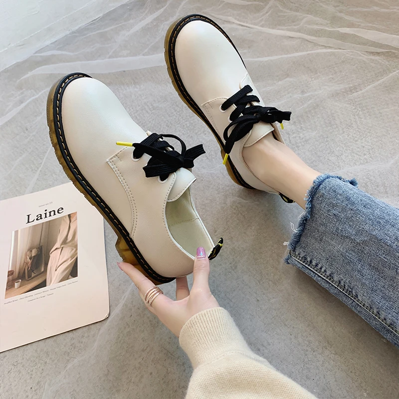 

Casual Woman Platform Shoes Dress Flats Women Creepers Round Toe British Style Oxfords Women's Autumn Retro Clogs Preppy Cross