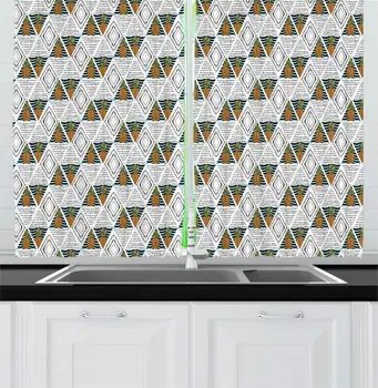 

Multicolor Modern Kitchen Curtains Hand Drawn Like Lines Dots Strokes Tropical Pineapples Waves Summer Fruit Window Drapes