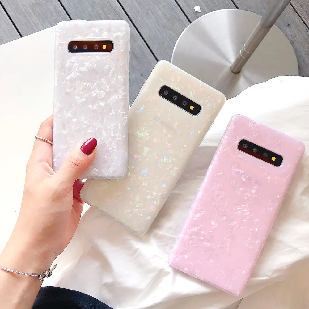 LAPOPNUT Glitter Shell Grain Bling Transparent Soft TPU Phone Case for Samsung Galaxy S10 S9 S8 Plus S7 Edge Silicone Back Cover | Мобильные