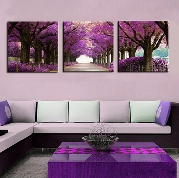 

3 Panels Romantic Purple Tree Home Decorative Canvas Wall Painting Picture On Canvas Prints Modern Decor Living Room Art