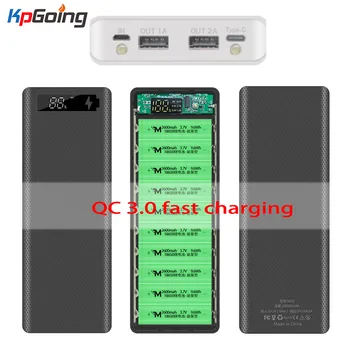 

Qc 3.0 Fast Charge 30000mAh Micro Type C Dual USB DIY Powerbank Shell 10*18650 Battery Digital Display Power Bank Kit Charge Box