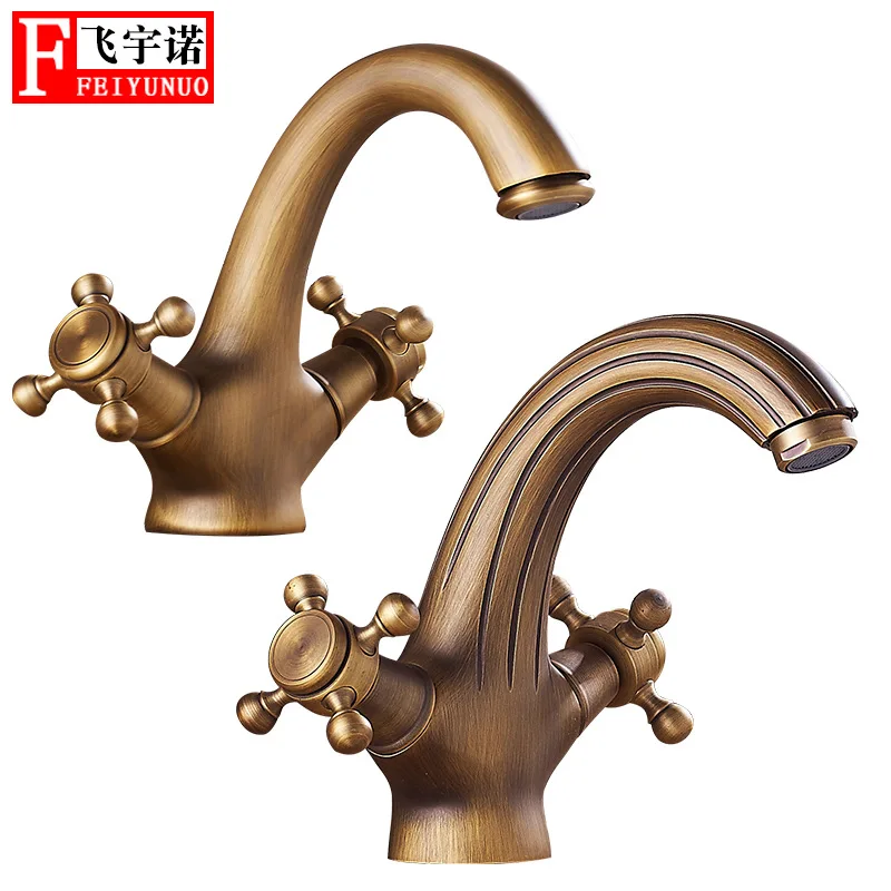 

Black And White With Pattern Tap Bathroom Copper Drop-in Sink Faucet Wholesale Spiral Double Basin Hot And Cold Mixing Faucet