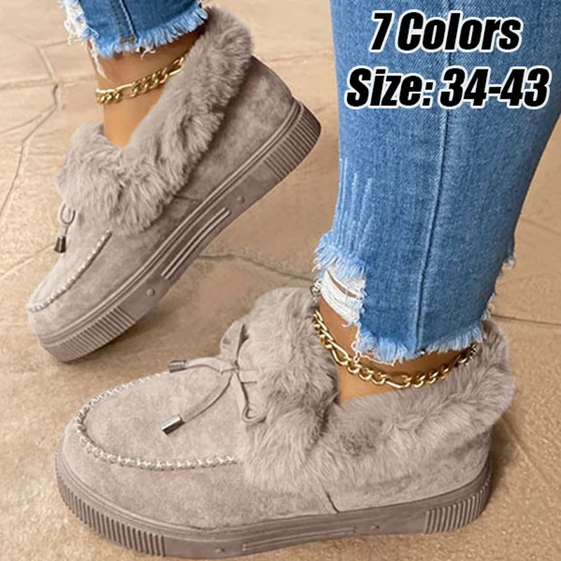 Women Winter Boots Female Ankle Shoes Suede Leather Snow Boots Plush Natural Fur Warm Slip-on Ladies Shoes Flats Plus Size 36-43