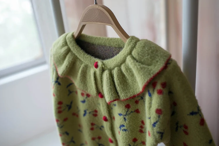 Коллекция года, Детский свитер для девочек, вязаный прекрасный кардиган с вишней