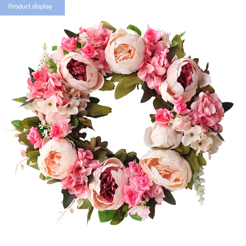 

Artificial Rose Flowers Door Knocker Simulation Silk Wreath Foam Straw Garland Wedding Decoration Home Party Decor Flores Round