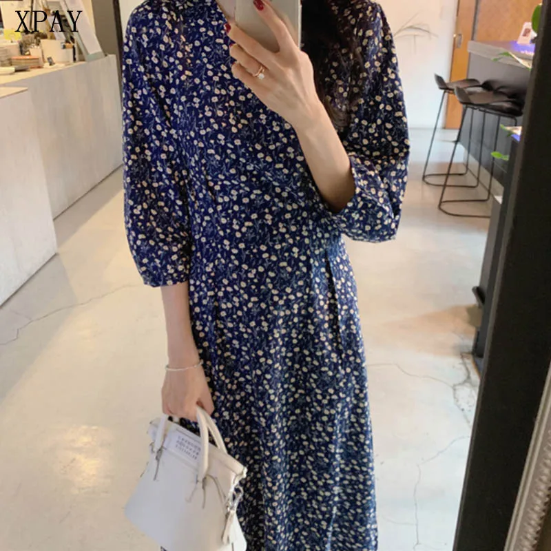 

Korea V-Neck Women Dress 2020 Summer Spring New Floral Print Dress Robe Femme Vintage Lace-Up Waist Party Dresses Vestidos Femme