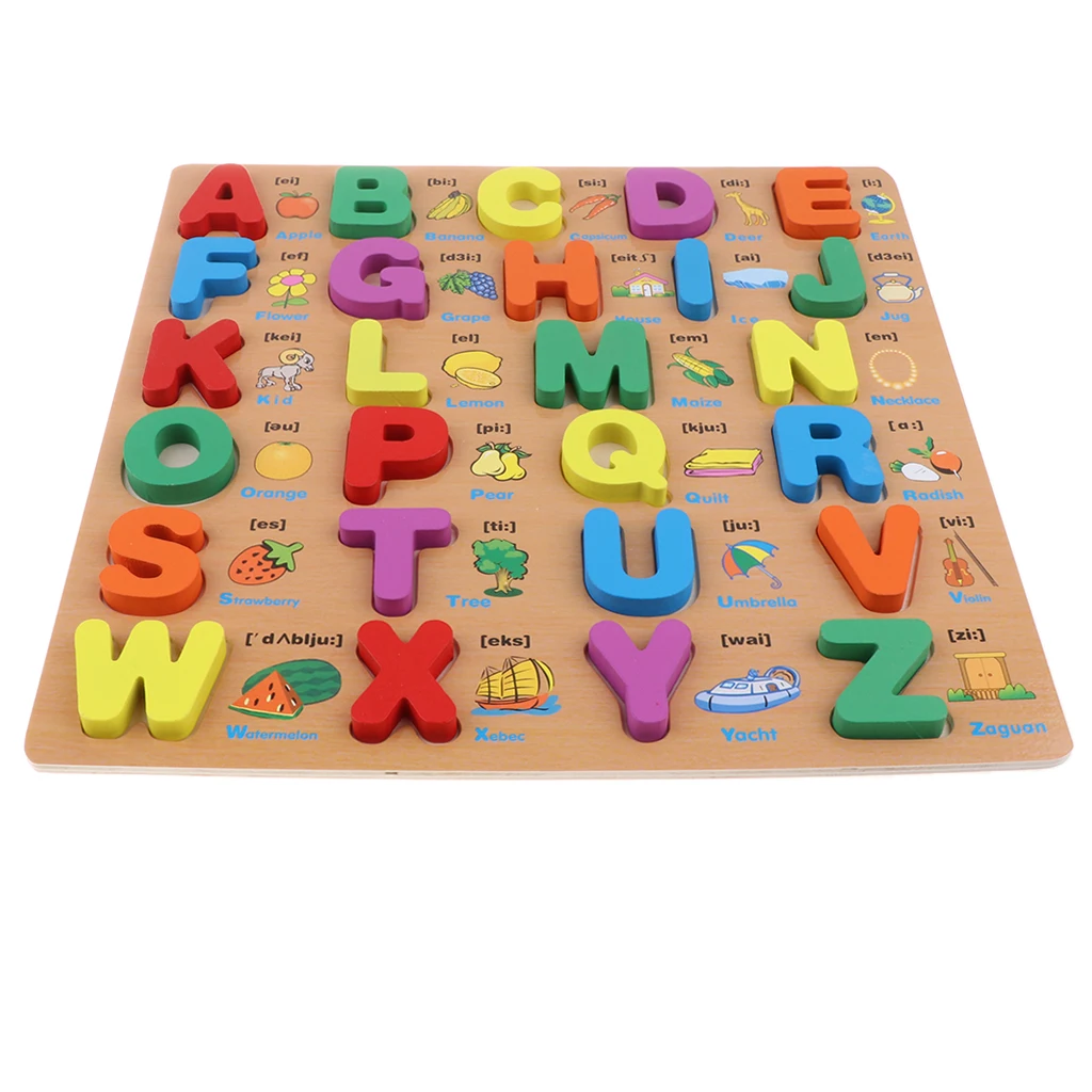 ABC Wooden Capital Letters Blocks Alphabet Puzzle Board  Toddlers Preschool Early Learning Educational Toys