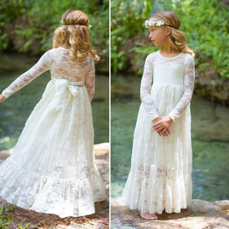 Модная детская одежда в винтажном стиле; весенне-осеннее платье принцессы с длинными рукавами и бантом; кружевные Детские Платья с цветочным узором в деревенском стиле для девочек