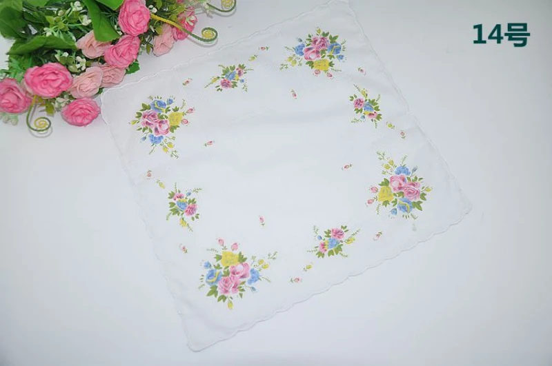 10pcs 14 10 шт. 30*30 см женский хлопковый платок Дамский Цветочный платок с принтом платок Карманный квадратный цветочный дизайн с волнистым - Цвет: 10pcs 14