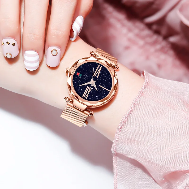 Elegant Purple Women Watches Starry Sky Fashion Lady Quartz Clock Magnet Buckle Casual Business Party Girls Gift Wristwatch