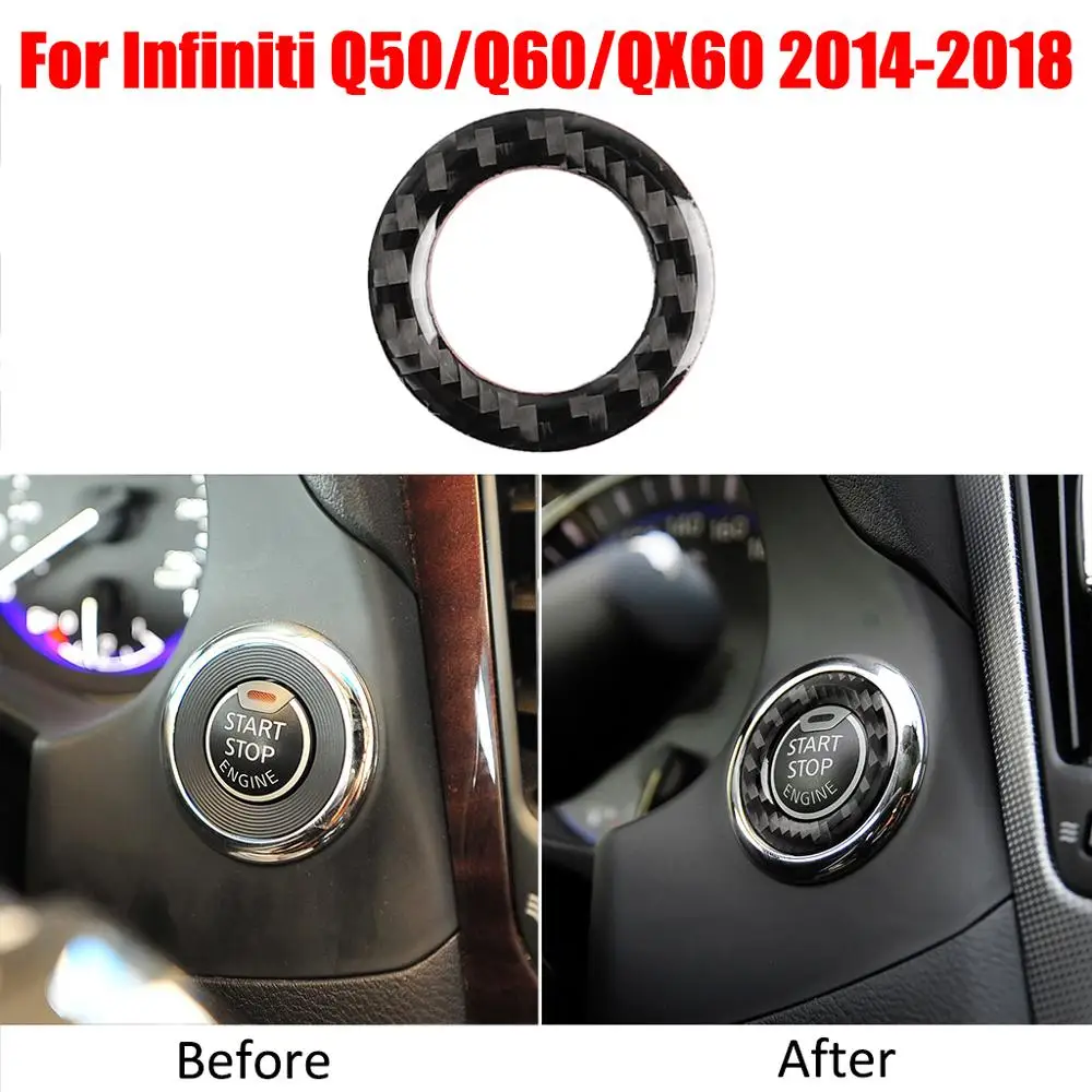 Углеродное волокно кнопка запуска крышка отделка стикер Подходит для Infiniti Q50/Q60/QX60 - Название цвета: QM193147-BK1