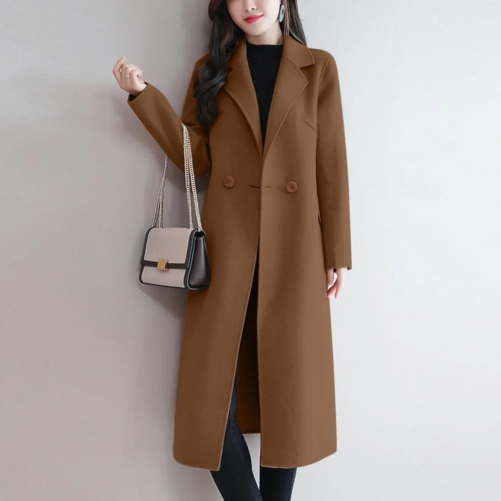 

2019 Winter Fashion Women Wool Coat Casual Button Coat Elegant Long Sleeve Work Office Long Feminine Coat Jacket manteau femme