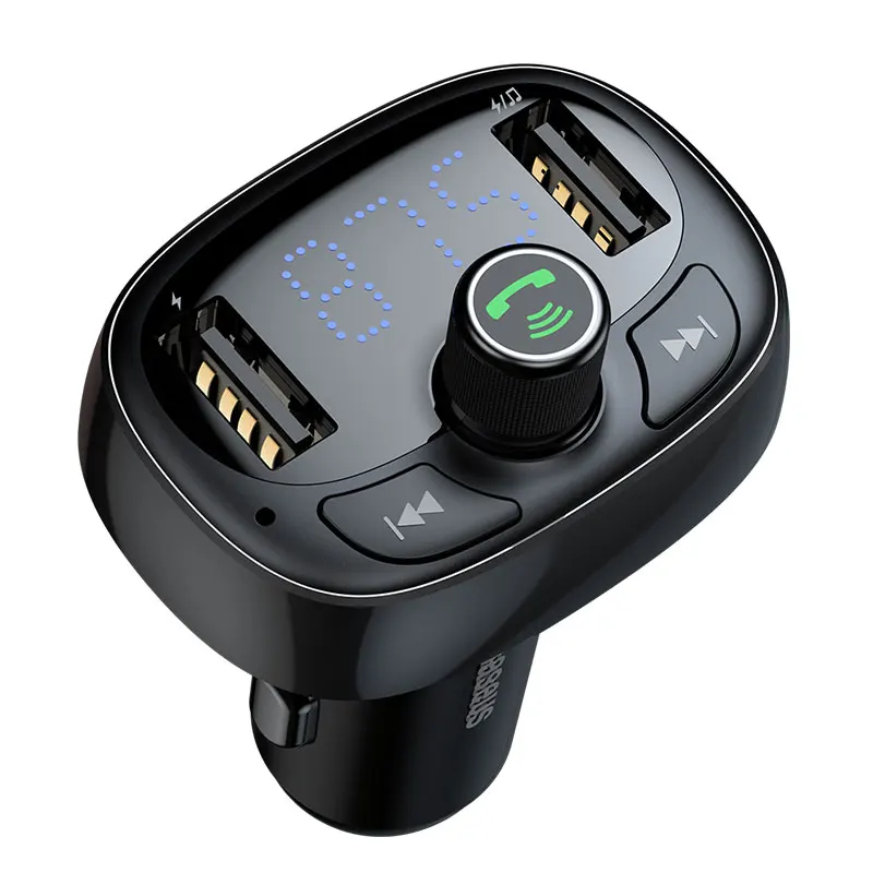 Baseus автомобильное зарядное устройство USB 2 порта fm-передатчик Bluetooth автомобильный комплект аудио mp3-плеер для iPhone samsung Note 10 зарядка мобильного телефона - Тип штекера: Black