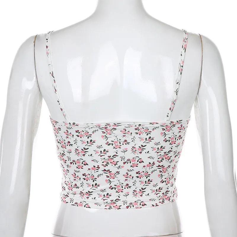 Y2k Women's Floral Suspenders V-neck Lace Trim Low-cut Crop Top Harajuku Slim Sexy Backless Ladies Bottoming Shirt Street Wear