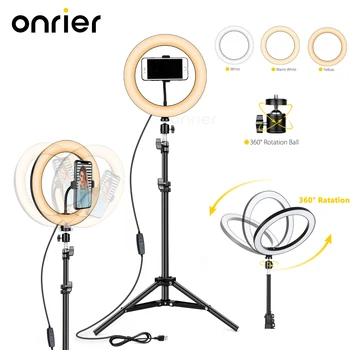

Onrier Selfie Ring Light with Tripod Stand & Cell Phone Holder for Live Stream/Makeup, Compatible Camera Selfie Light OLS11E