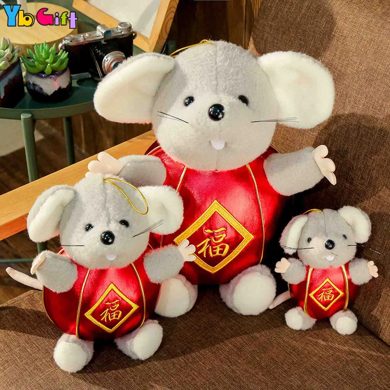 Китайский год, плюшевая игрушка-талисман в виде крысы, украшение для дома, мягкая маленькая красная мышка, плюшевые куклы, детские подарки