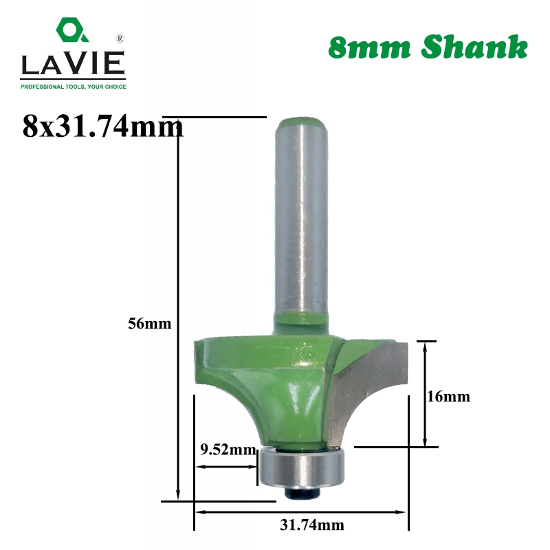 LAVIE 1pc 8mm Corner Round Over Router Bit with Bearing for Wood Woodworking Tool Tungsten Carbide Milling Cutter - Длина режущей кромки: 8x31.74mm