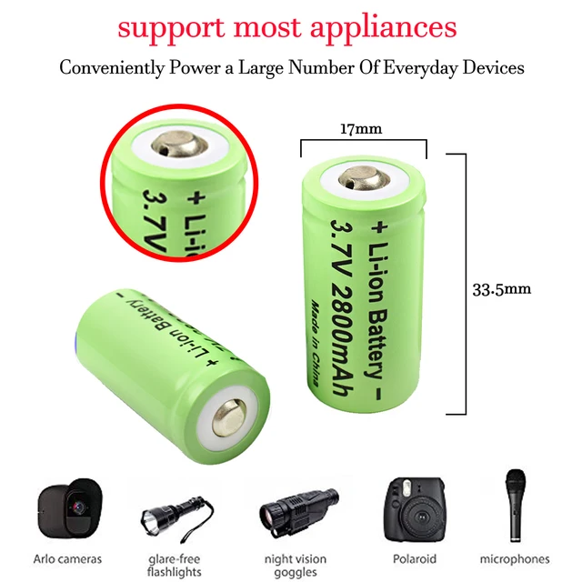 Powtree CR123A RCR 123 ICR 16340 Battery 2800mAh 3.7V Li-ion Rechargeable Battery For Arlo Security Camera L70 2