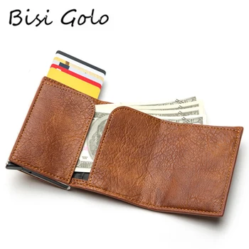 

BISI GORO 2020 Money RFID Blocking Card Holder Anti-theft Clutch Single Box Men Women Wallet Business Pop-up Aluminum PU ID Case