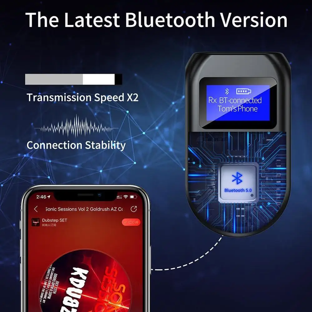 LCD Display Bluetooth 5 0 Audio Receiver Transmitter 3 5mm AUX Jack Handsfree Wireless Music Adapter for Car Headphones Speaker