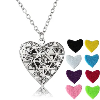 

10pcs New Aromatherapy Jewelry heart Necklace Vintage Open Lockets Pendants Perfume Essential Oil Diffuser Necklace