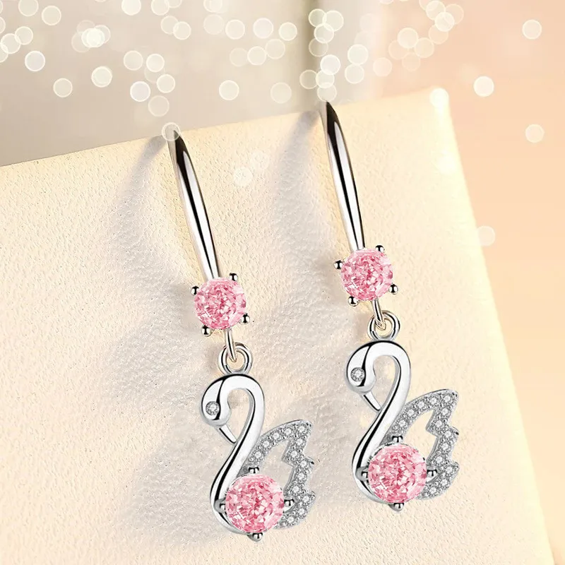 

New Silver Needle Black White Swan Earrings simple crystal Rhinestone Charming Temperament Women Fashion Jewelry Gift