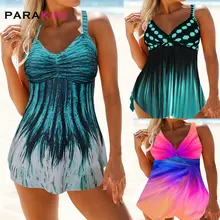 PARAKINI размера плюс Холтер шеи Купальник Одежда для женщин танкини напечатанный асимметричный подол купальники купальный костюм Купальники с эффектом пуш-ап