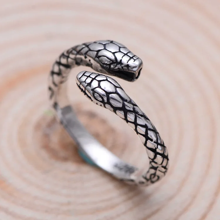 925 Sterling Silver Vintage Double Snake Head Thai Silver Ladies Finger Rings Jewelry Unisex Open Adjustable Size Ring Man,silver ring,silver rings