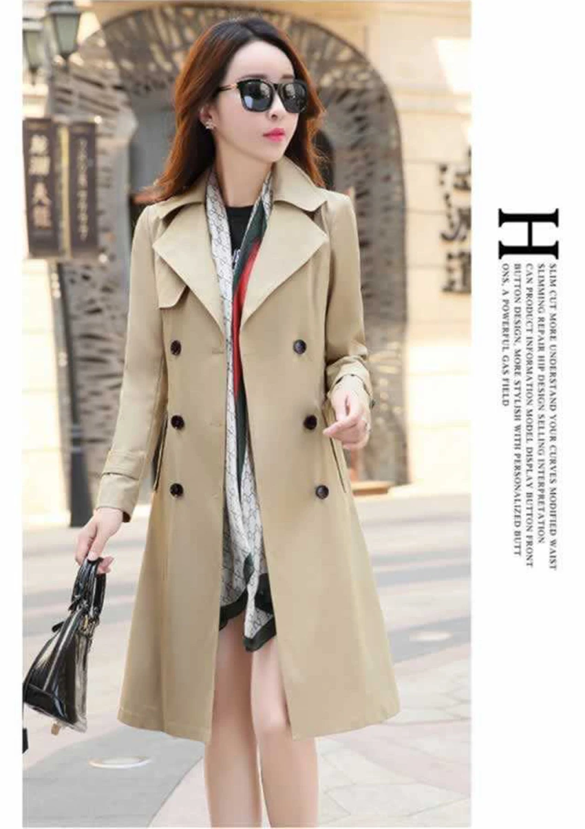 Spring/autumn New Women's Casual trench coat oversize Double Breasted Vintage with belt woman clothes Outwear slim Clothing