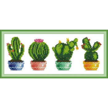 

Everlasting love Cactus chinese Cross stitch kits Ecological cotton clear stamped printed DIY Christmas 14CT wedding decoration