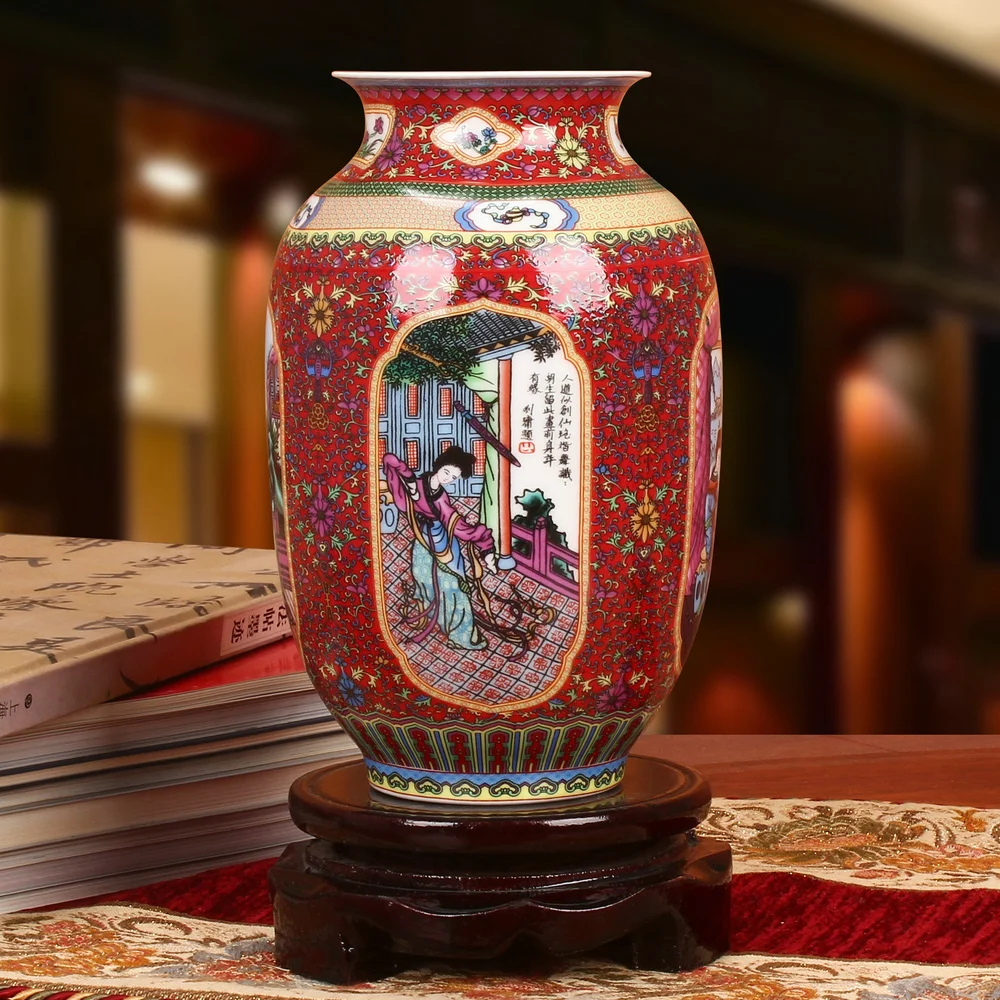 red vase x1 Цзиндэчжэнь керамическая ваза эмаль четыре древних красавицы четыре вазы Модные украшения дома - Цвет: red vase x1
